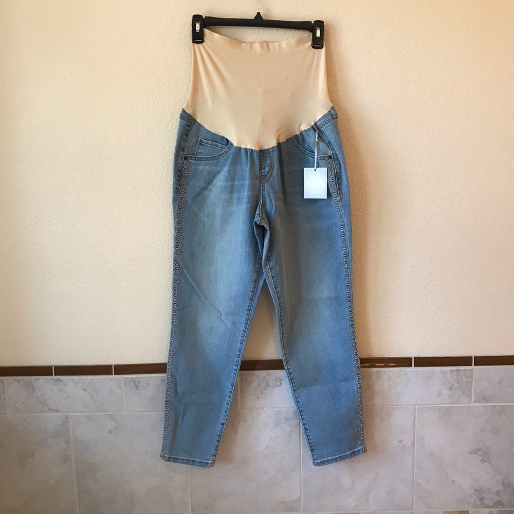 Maternity Blue Jeans NEW Size 12 Ankle Length Belly Band Light Wash Gift for Her